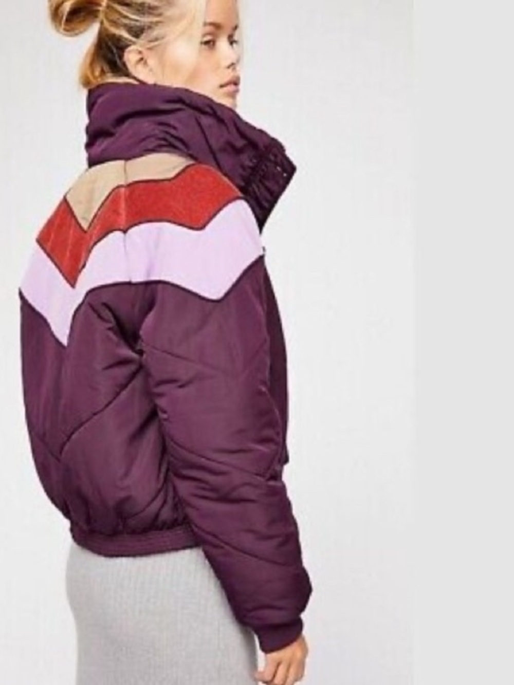 Free People Heidi Chevron Purple Ski Puffer Jacket Coat